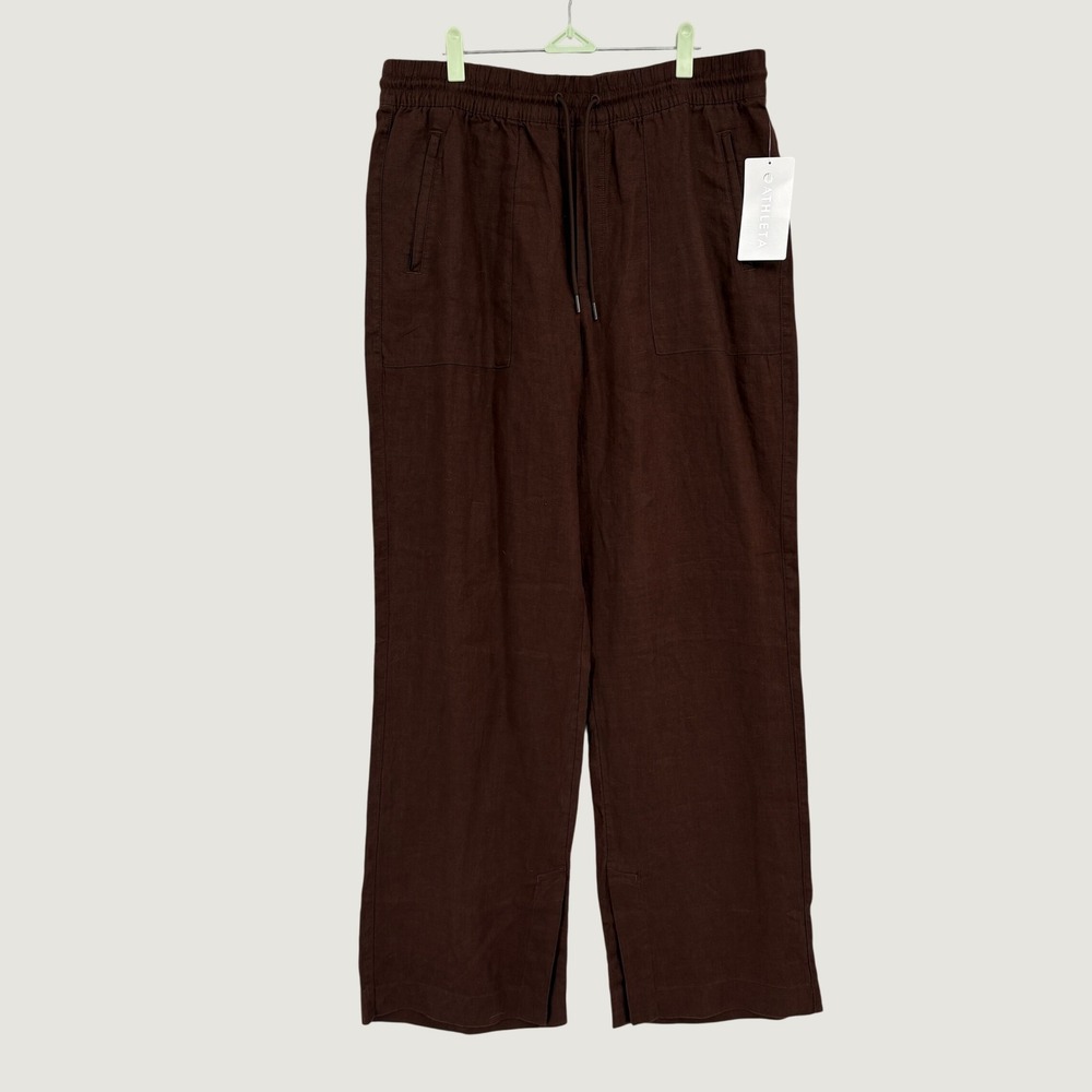 NEW Athleta Retreat Linen Wide Leg Pant Size L Tall Woodland Brown High Rise - Picture 2 of 11